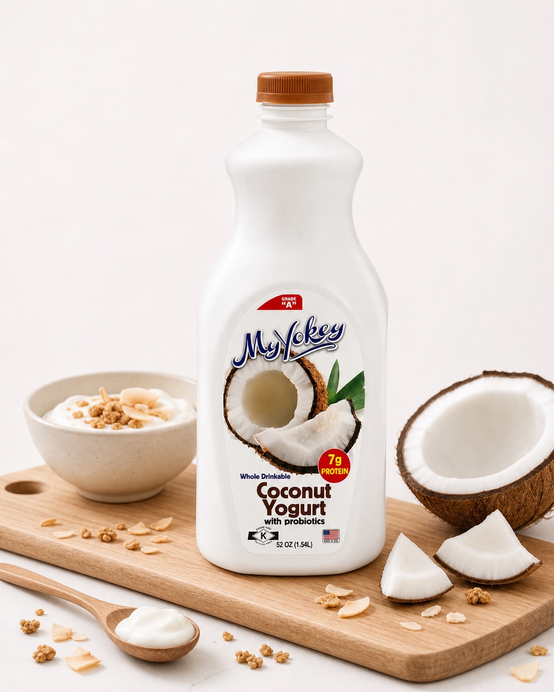 Botella de yogur de coco MyYokey con coco y granola