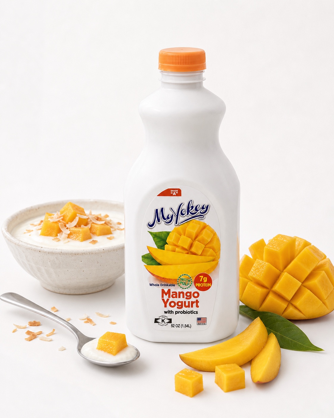 Botella de yogur de mango MyYokey con mango fresco