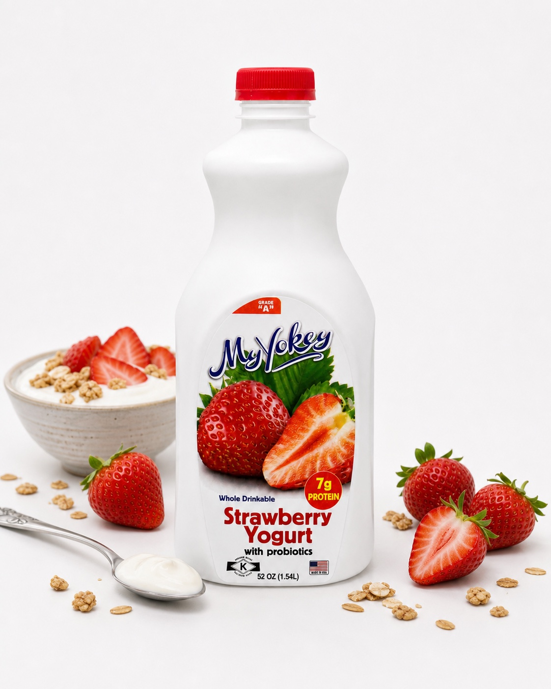Botella de yogur de fresa MyYokey con fresas